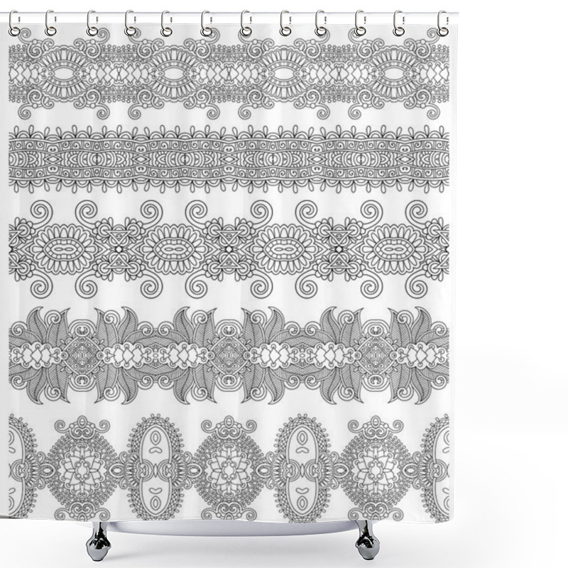 Personality  Collection Of Seamless Ornamental Floral Stripes, Black And Whit Shower Curtains