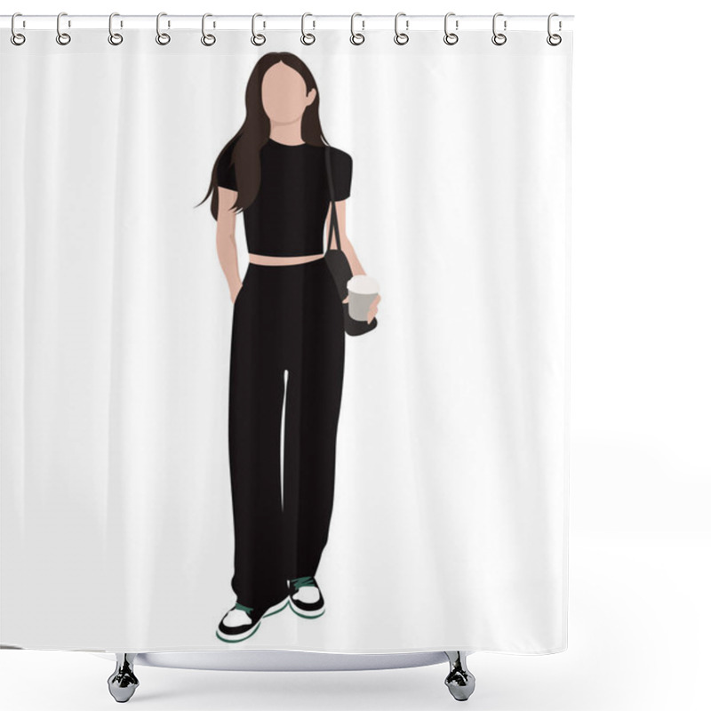 Personality  Fashionable Girl In Stylish Clothes, Vector Illustration On A White Background Shower Curtains