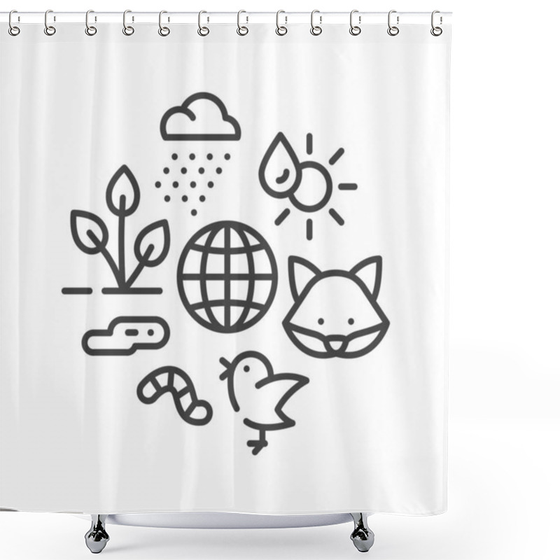 Personality  Ecosystem Black Line Icon. Sustainable Biodiversity And Animal Friendly Environment. Sign For Web Page, App. UI UX GUI Design Element. Editable Stroke. Shower Curtains