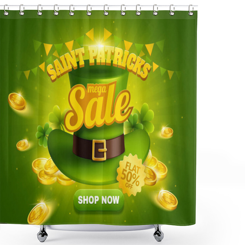 Personality  St. Patrick's Day Sale Popup Ads With Green Leprechaun Hat And Golden Coins Shower Curtains