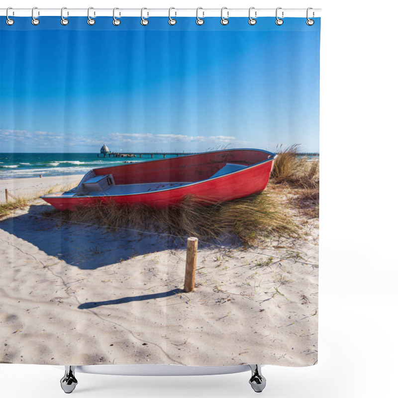 Personality  Fishing Boat On The Baltic Sea Coast In Zingst, Germany. Shower Curtains