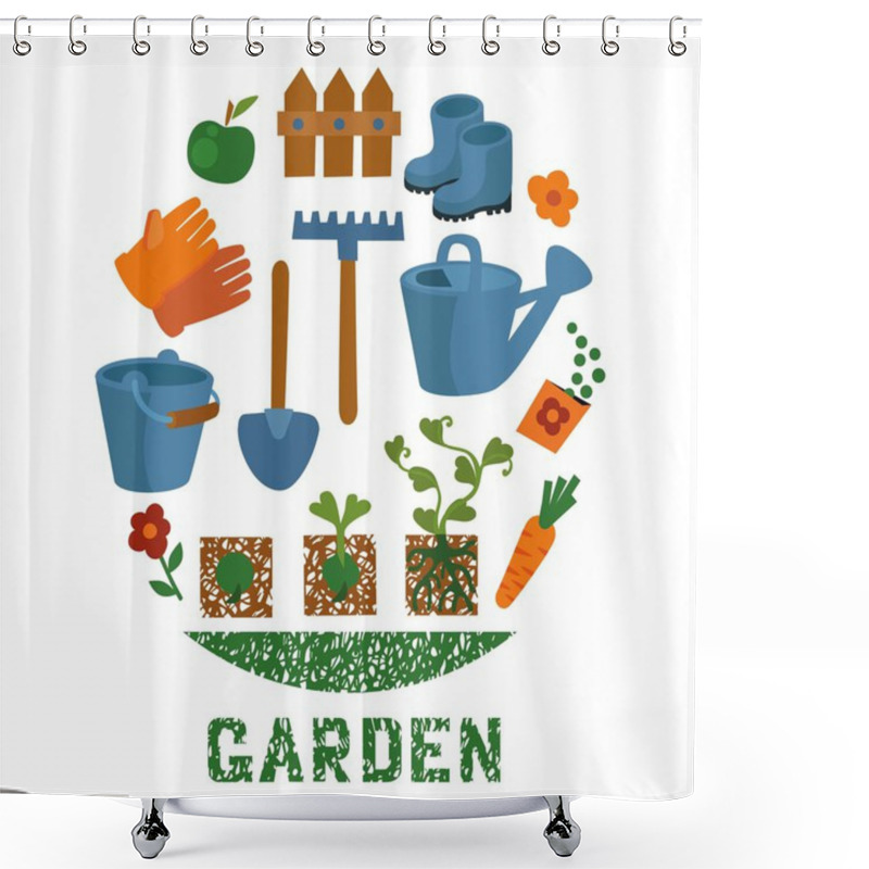 Personality  Garden Tools Icon Set Shower Curtains