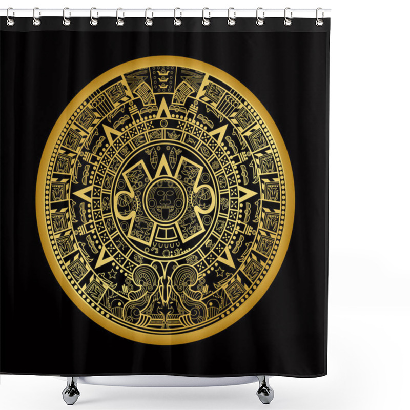 Personality  Mayan Aztec Calender On Black Background Shower Curtains