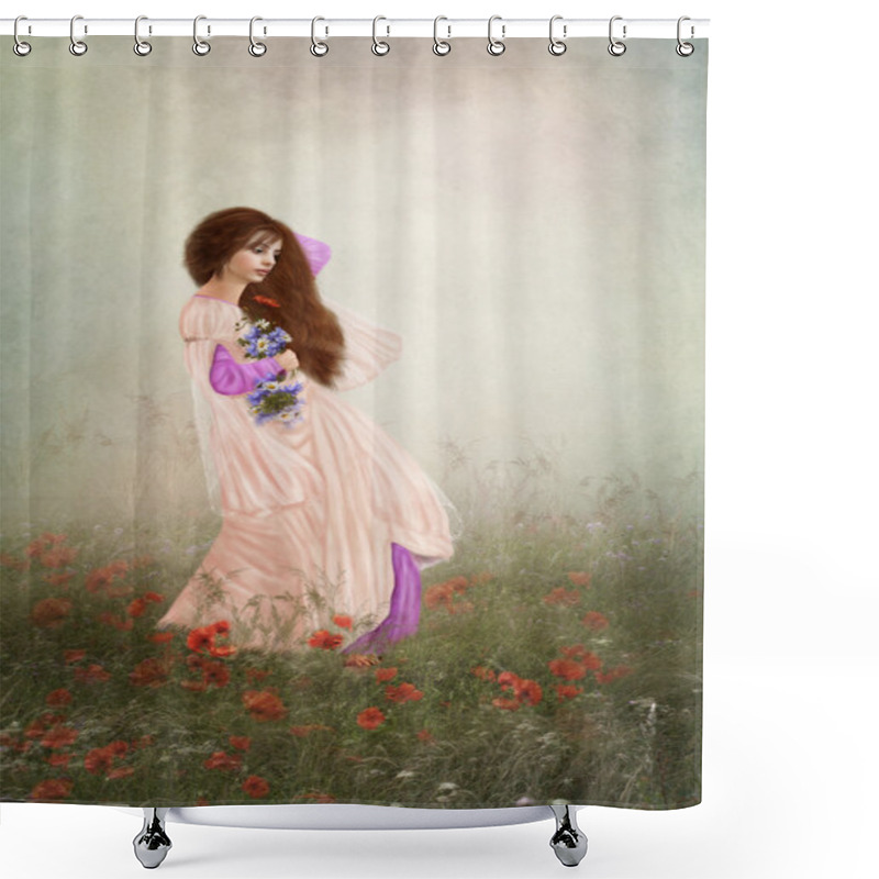 Personality  Young Girl In Poppy Field Shower Curtains