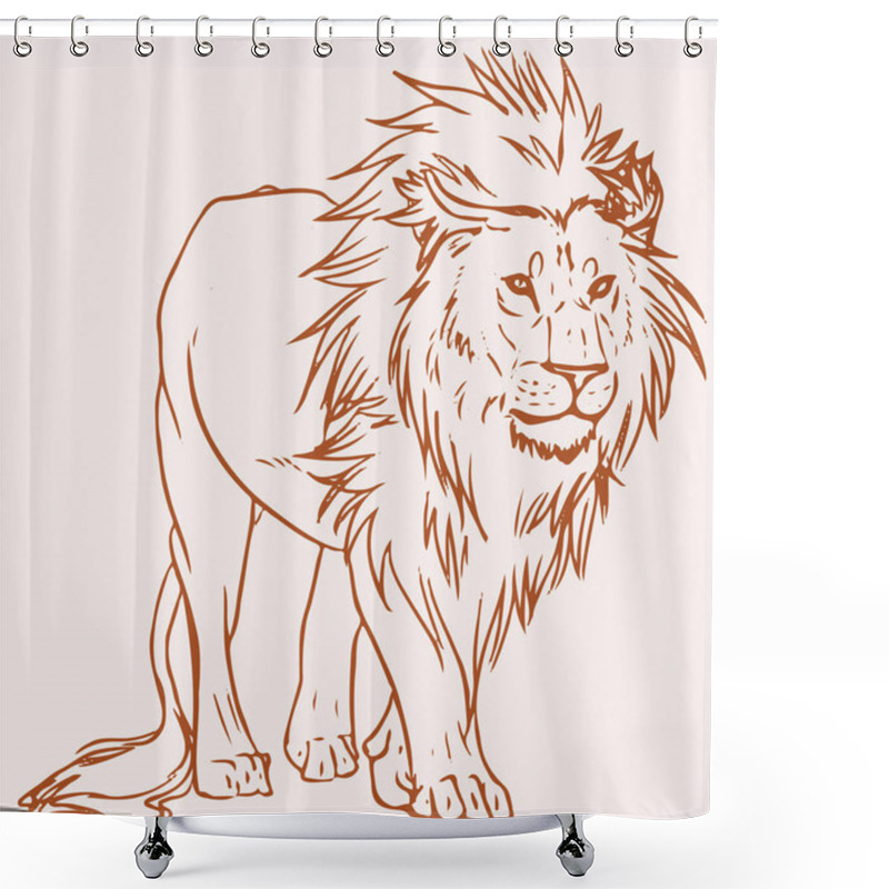 Personality  Drawing Or Sketch Of Male Lion Standing Outline Editable Vector Illustration Shower Curtains