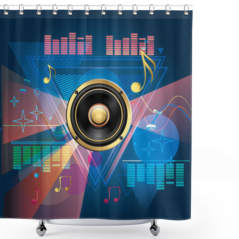 Personality  Speaker With Notes On Funky Modern Musical Background Shower Curtains