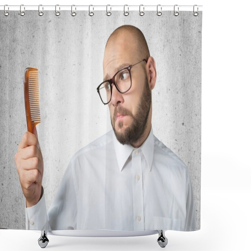 Personality  Bald  Man Hand Holding Comb  Shower Curtains