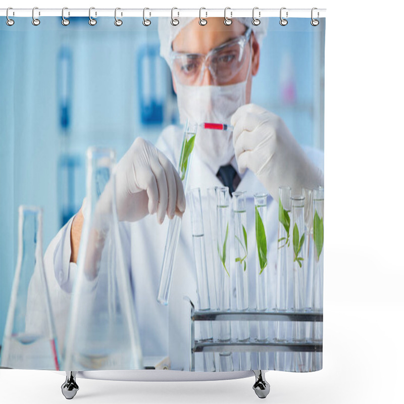 Personality  Biotechnology Concept With Scientist In Lab Shower Curtains