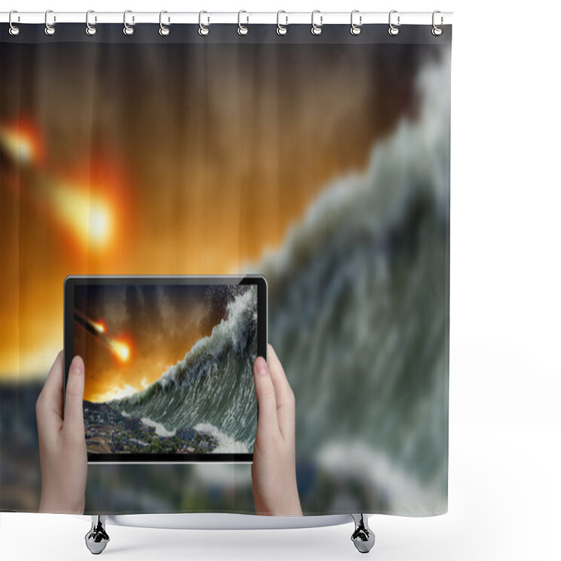 Personality  Tsunami Photograph Shower Curtains