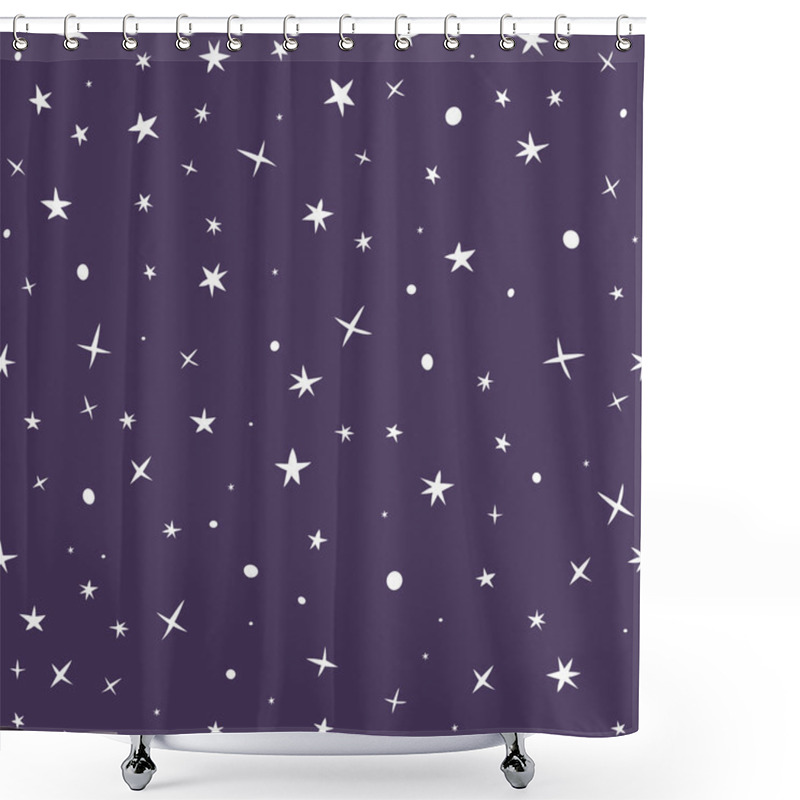 Personality  Cute Hand Drawn Seamless Pattern With Night Sky And Stars Shower Curtains