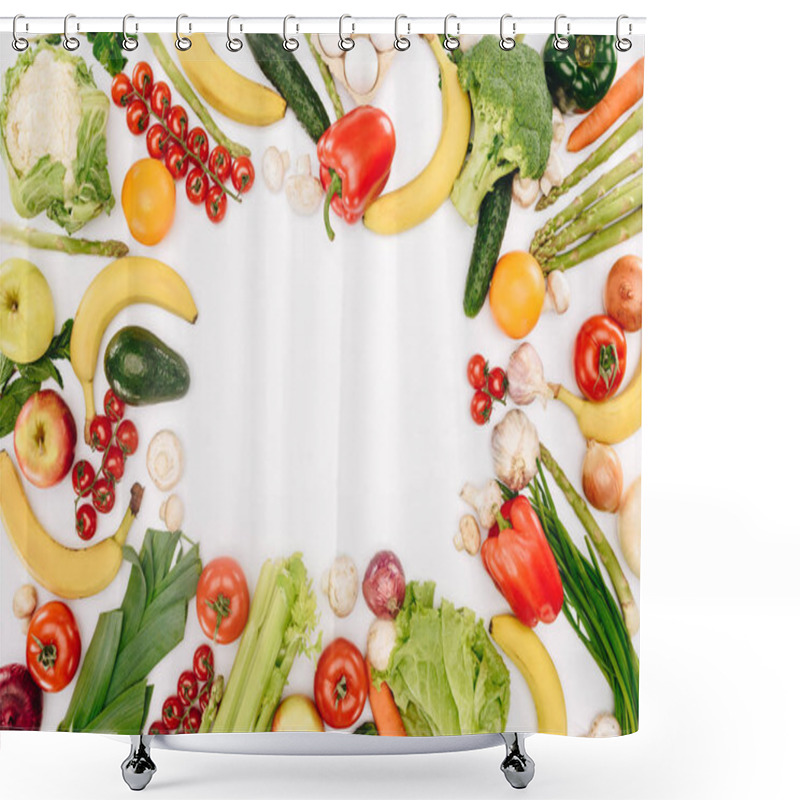 Personality  Top View Of Vegetables And Fruits Isolated On White Shower Curtains