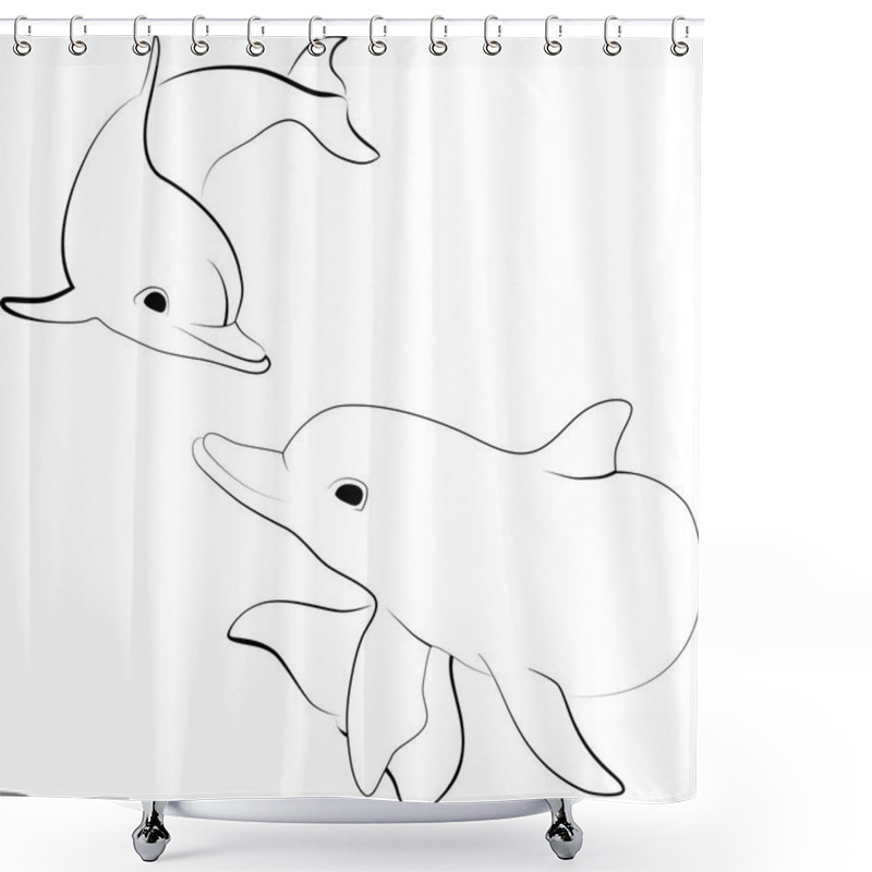 Personality  Contour Image Of Dolphins On White Background, Two Dolphins Frolic Shower Curtains