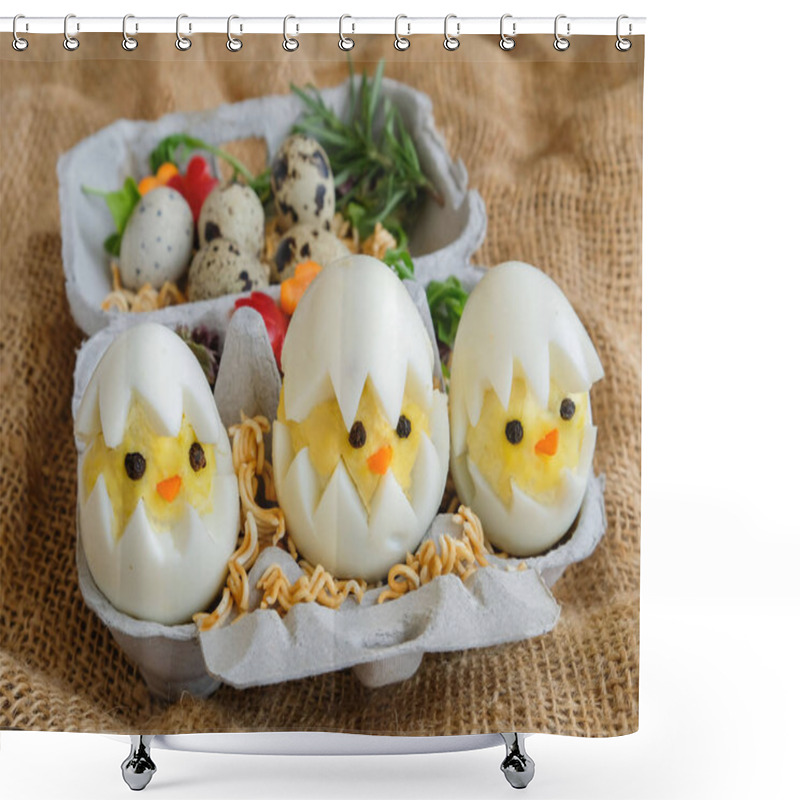 Personality  Easter Composition With Easter Chicken Eggs  Shower Curtains