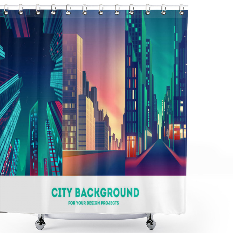 Personality  Set Of Megapolis Cityscape Backgrounds Shower Curtains