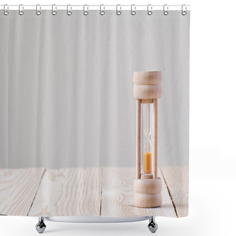 Personality  Sandglass On The Wooden Table Shower Curtains