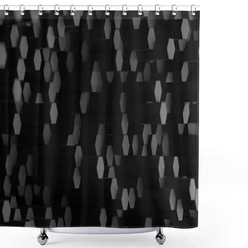 Personality  Geometric Abstract Design With Floating Hexagons. 3d Render. Shower Curtains