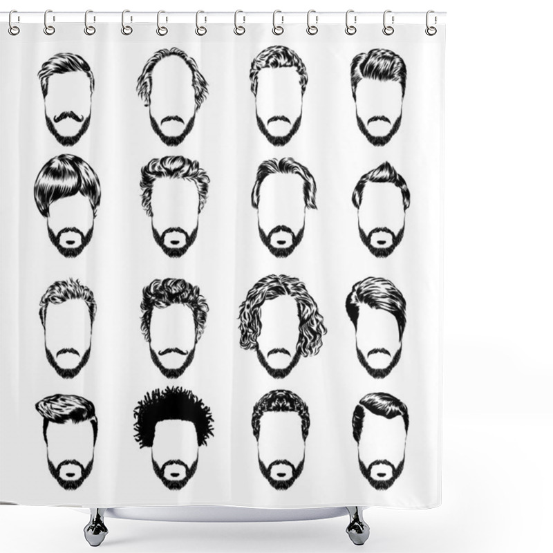 Personality  Set Of Mens Hairstyles, Beards And Mustache. Hand-drawn Sketch. Vector Illustration. Shower Curtains