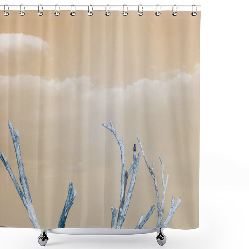 Personality  Infrared Photography, A Landscape With A Pale Orange Sky And A Few Wispy Clouds Shower Curtains