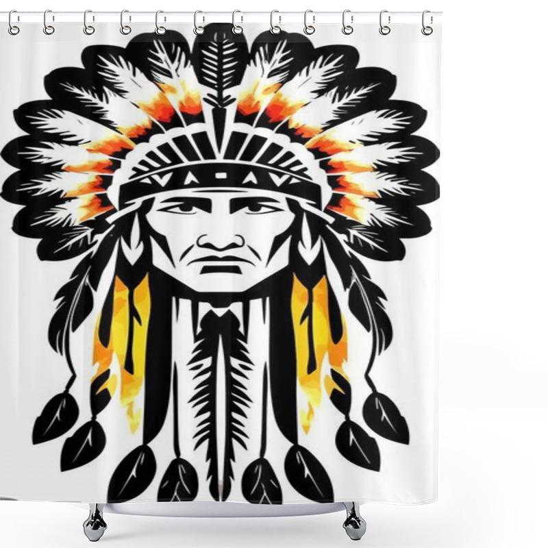 Personality  Colour Full Native American Indian Head Vector. Vector Illustration Shower Curtains