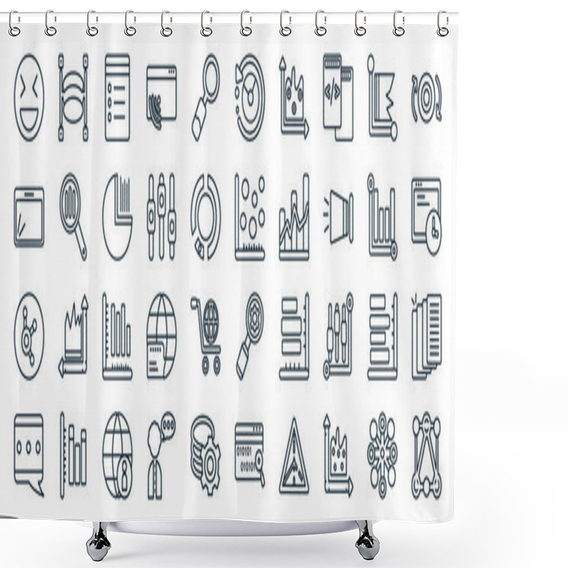 Personality  Set Of 40 Flat User Interface Web Icons In Line Style Such As Data Analytics Cylinder, Data Writing Board Interface, Data Connected Circular Interface, Speech Bubble With Three Dots Inside, Shower Curtains