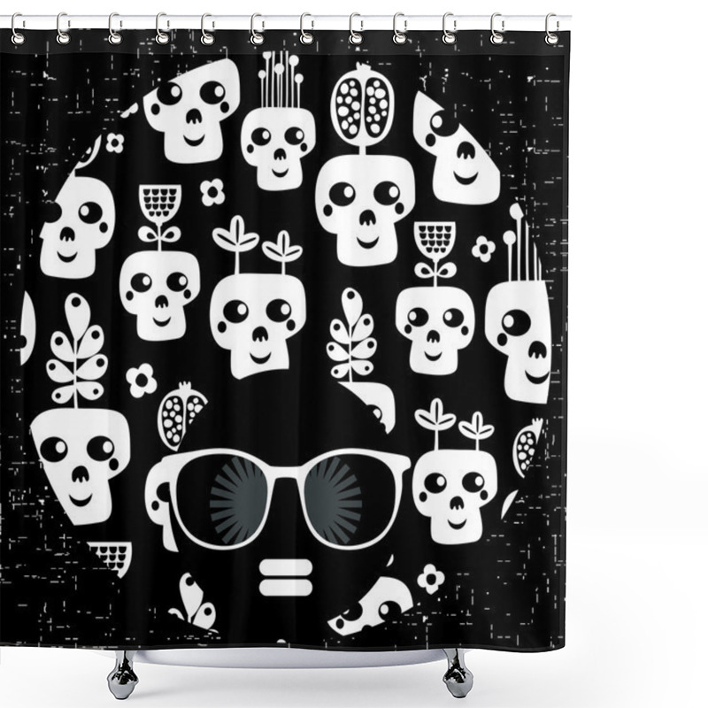 Personality  Black Head Woman With Strange Pattern On Her Hair. Shower Curtains