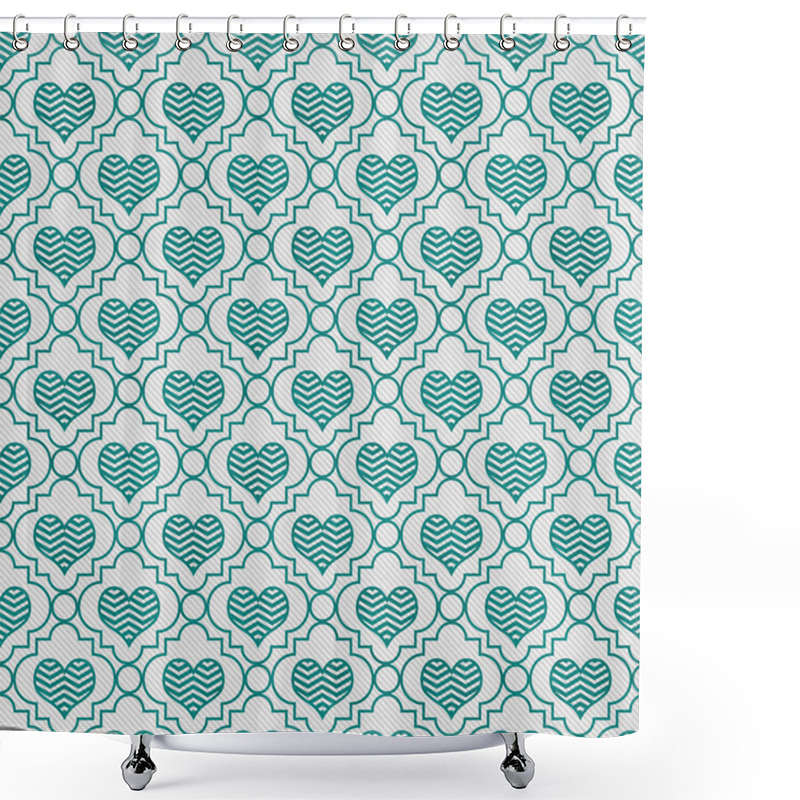 Personality  Teal And White Chevron Hearts Tile Pattern Repeat Background Shower Curtains