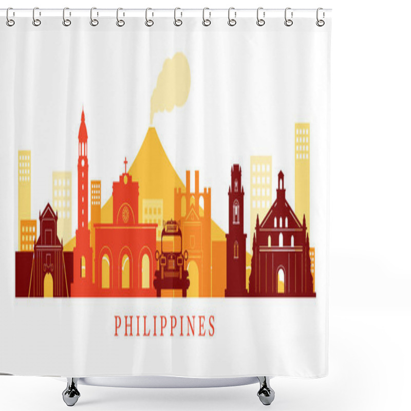 Personality  Philippines Architecture Landmarks Skyline, Shape Shower Curtains