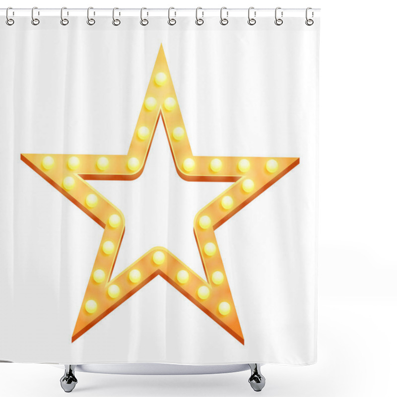 Personality  Vector Retro Show Time Star Frame Signs Realistic Illustration. Gold Star Frame With Electric Bulbs For Performance Shower Curtains