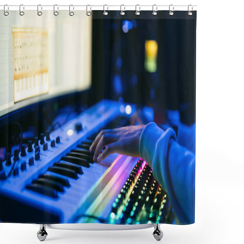 Personality  Close Up Sound Producer Hands Working At Studio Shower Curtains