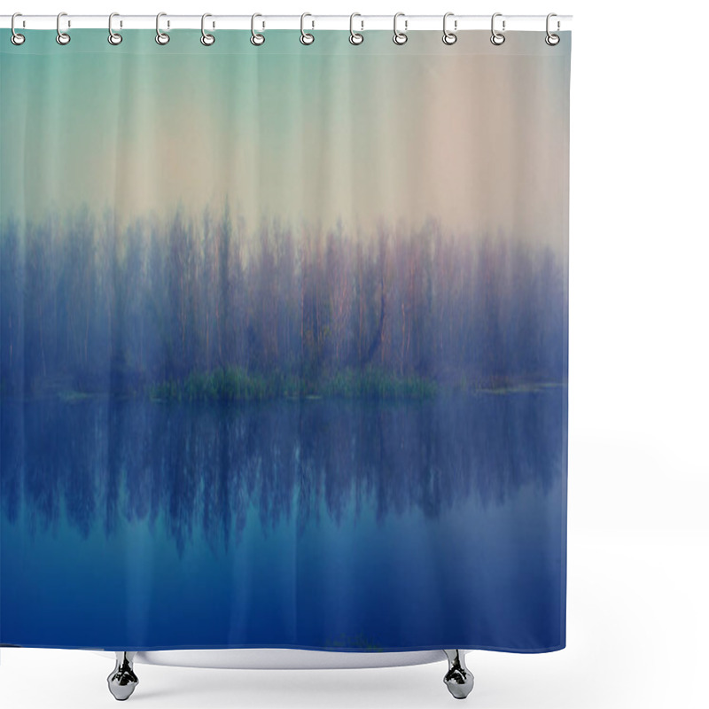 Personality  Misty Morning Sunrise On The Background Of The River And The Forest Shower Curtains