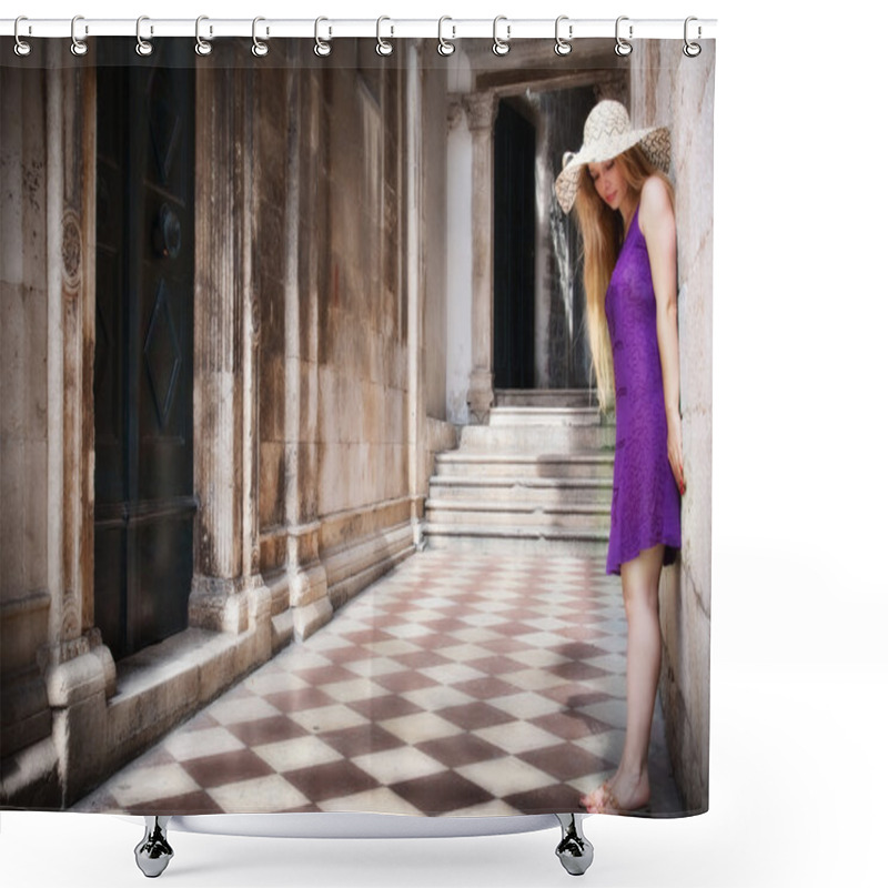 Personality  Sensual Young Woman And Ancient Building Shower Curtains