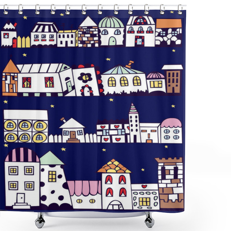 Personality  Set Of Hand Drawn Houses Shower Curtains