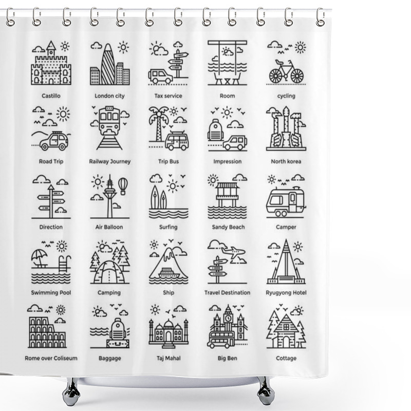 Personality  Tourism Line Icons Set Shower Curtains