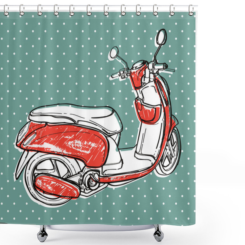 Personality  Retro Poster With Scooter. Shower Curtains