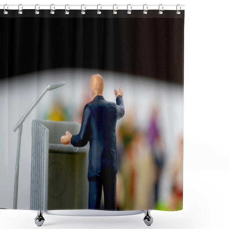 Personality  Miniature Figurine Of A Politician Speaking To The Crowd During An Election Shower Curtains