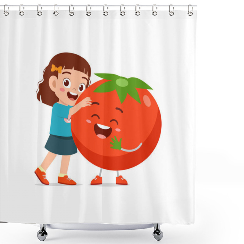 Personality  Cute Little Girl Stands With Tomato Character Shower Curtains