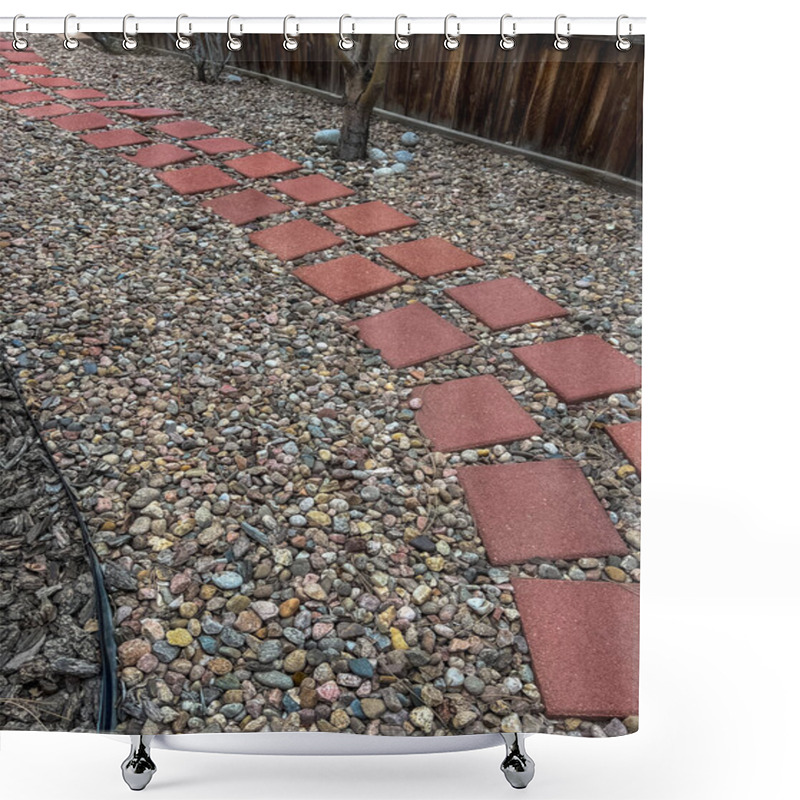 Personality  A Close-up View Of An Aging Retaining Wall Made Of Stacked Concrete Blocks, Surrounded By A Bed Of Decorative Stones In Various Colors And Sizes. The Landscape Shows Signs Of Wear And Is Ready For Shower Curtains