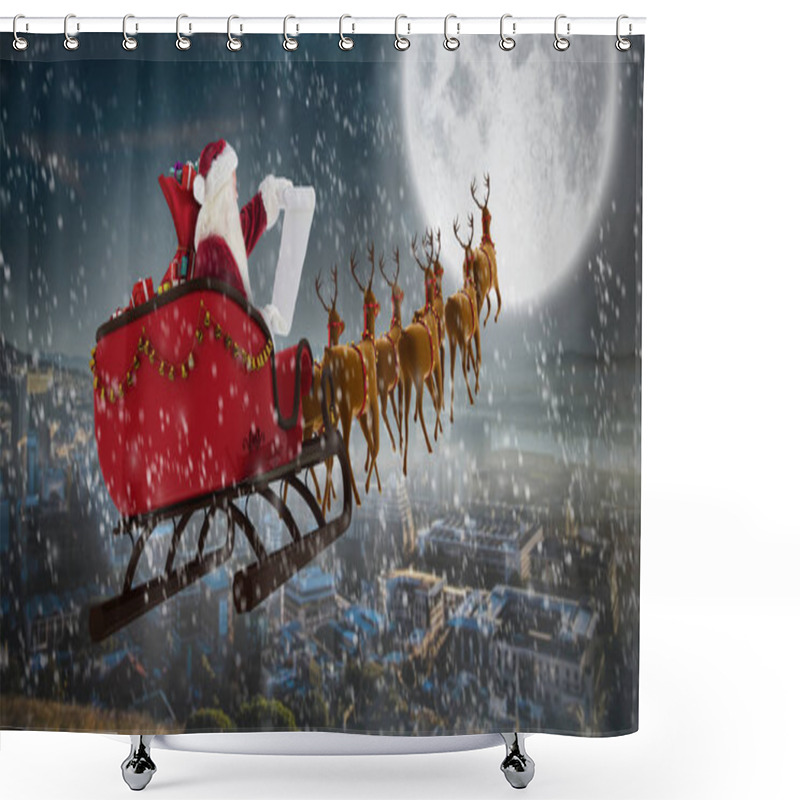 Personality  Santa Claus Riding On Sled During Christmas Shower Curtains