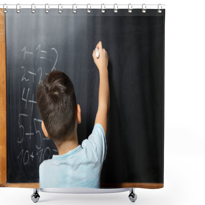 Personality  Little Child With Chalk Doing Math At Blackboard Shower Curtains