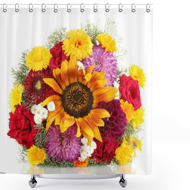 Personality  Beautiful Bouquet Of Bright Flowers, Isolated On White Shower Curtains