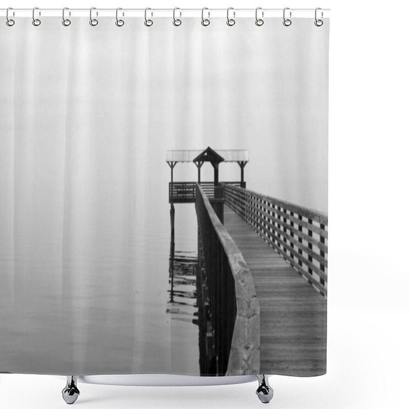 Personality  Fog Covered Dock On The St Johns River In Jacksonville Florida Shower Curtains