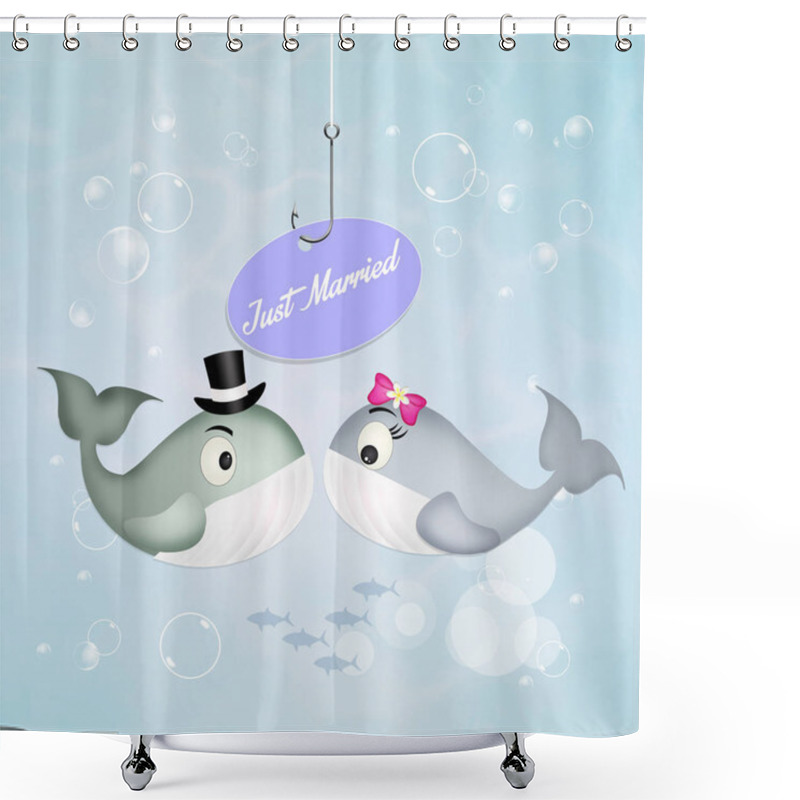 Personality  Wedding Of Whales Shower Curtains