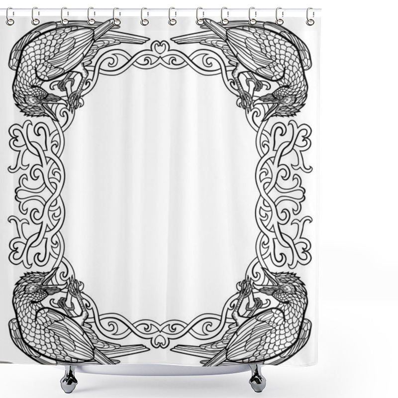 Personality  Vector Illustration Of Ravens Gothic Celtic Knot Frame Black And White  Shower Curtains