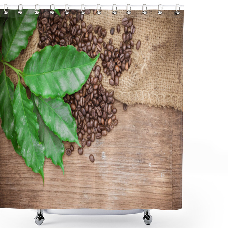 Personality  Fresh Coffee Beans On Wood Background Shower Curtains