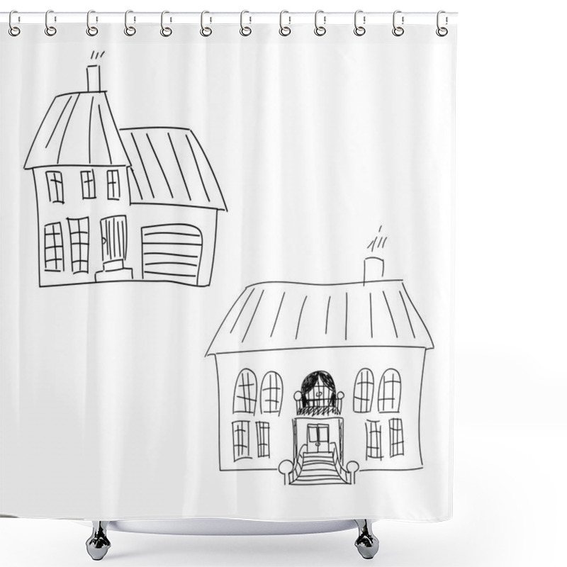 Personality  Set Of Hand Drawn Houses, Doodled City, Town Set Shower Curtains