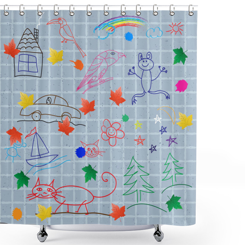 Personality  Children's Drawings On The Wall Shower Curtains