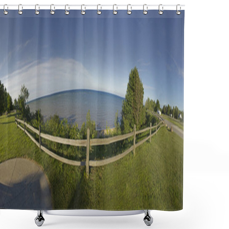 Personality  Panoramic View Of Michigan Lake Shower Curtains