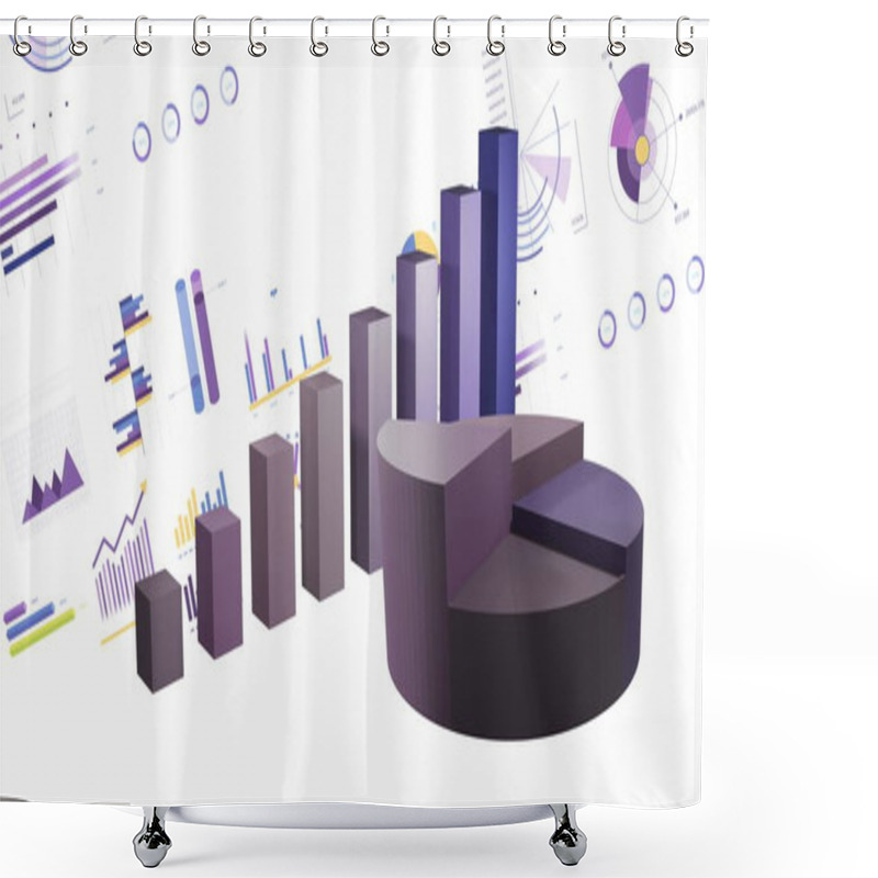 Personality  Image Of Statistics And Financial Data Processing Over White Background. Global Business, Finance, Computing, Data Processing, Digital Interface And Connections Concept Digitally Generated Image. Shower Curtains