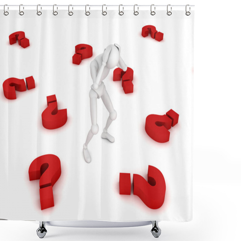 Personality  Stressed 3d Man Amongst Red Question Marks Shower Curtains