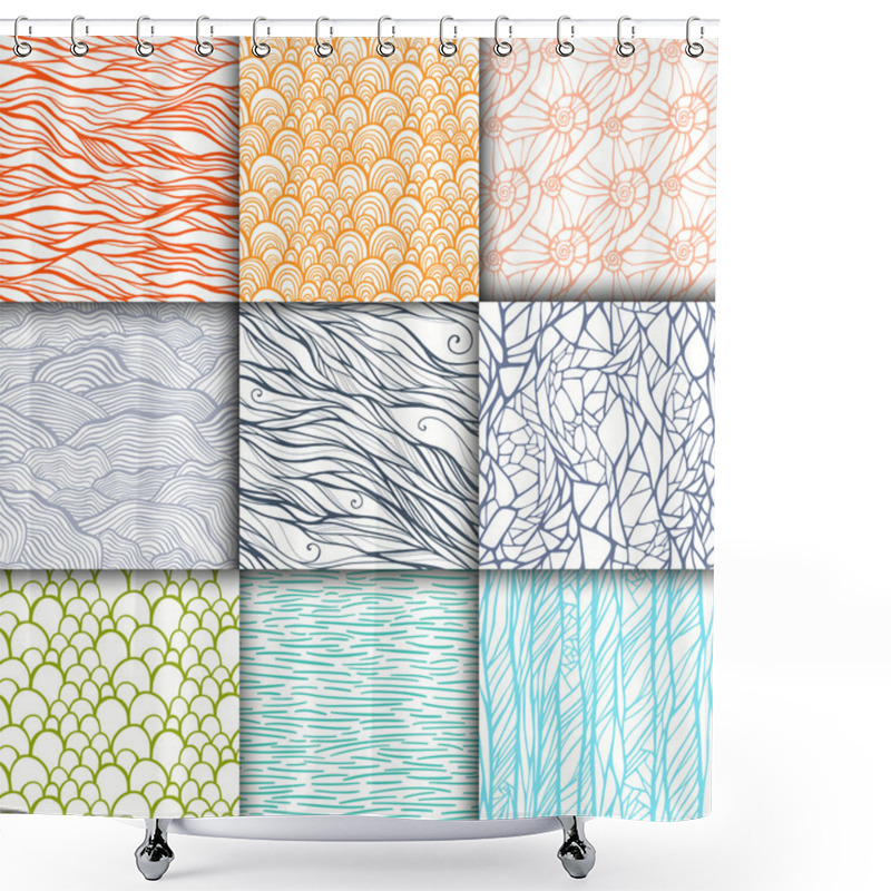 Personality  Abstract Doodle Seamless Patterns Set Shower Curtains